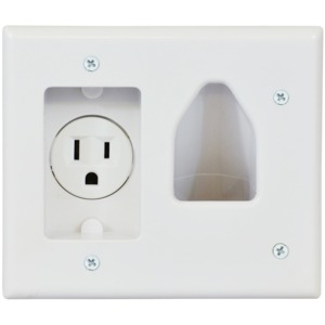 RECESSED CABLE PLATE (WITH POWER; WHITE) - 45-0021-WH - DATACOMM ELECTRONICS