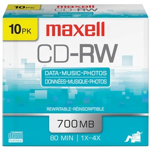 80-MINUTE/700 MB CD-RWS (10 PK WITH JEWEL CASES) - 630011 - MAXELL